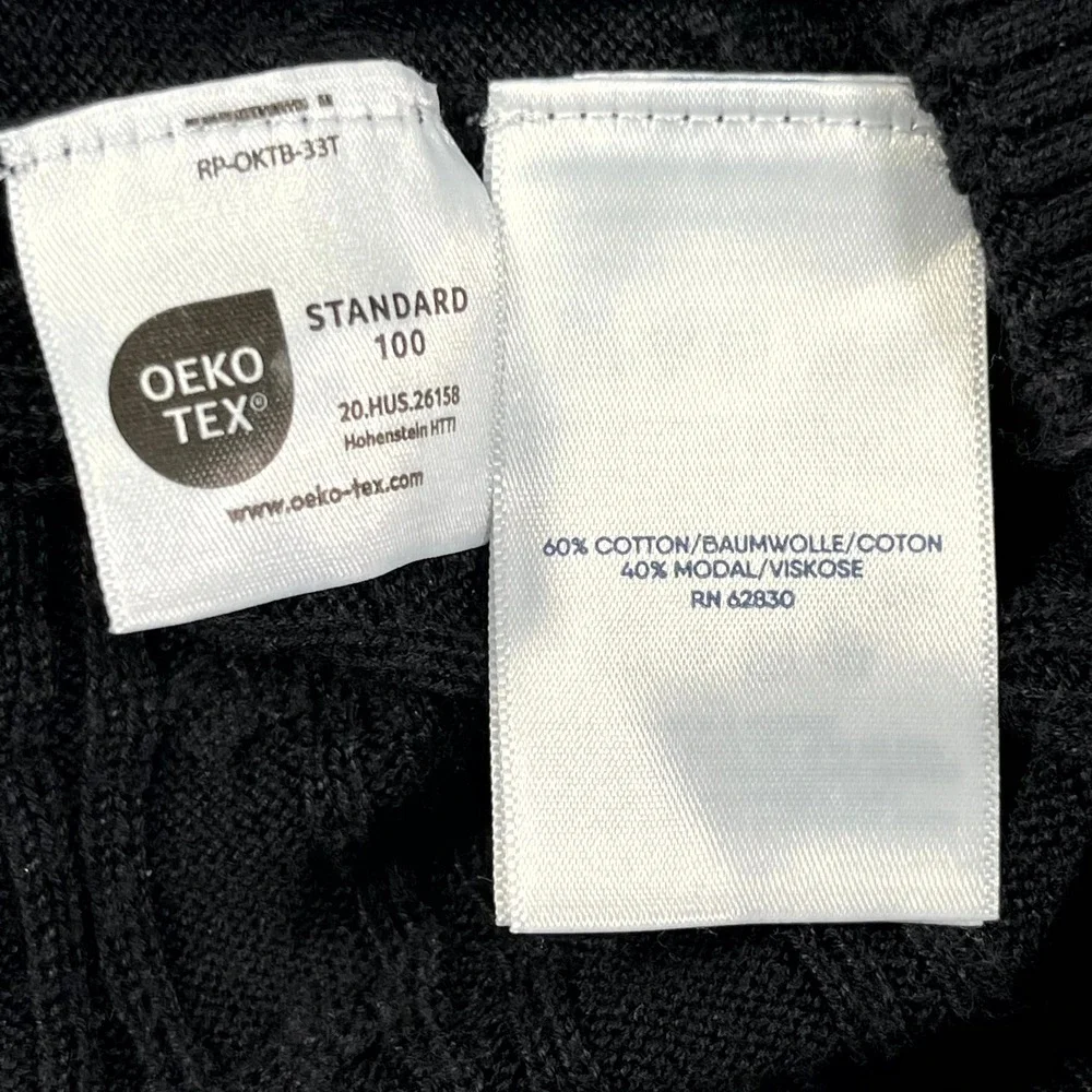 Lands' End Cardigan Sweater Kids M (10-12) Black Cable Knit Cotton Button Front